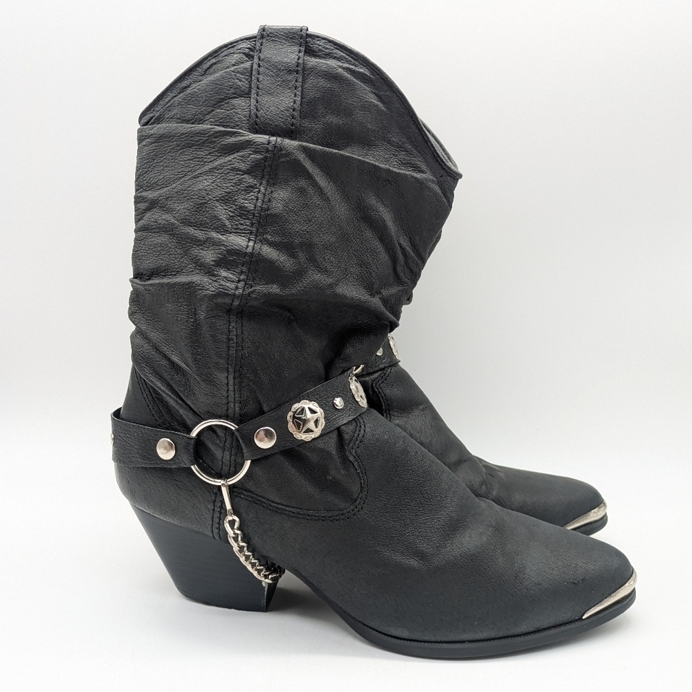 Dingo Olivie black slouchy mid calf western leather heeled boot 9